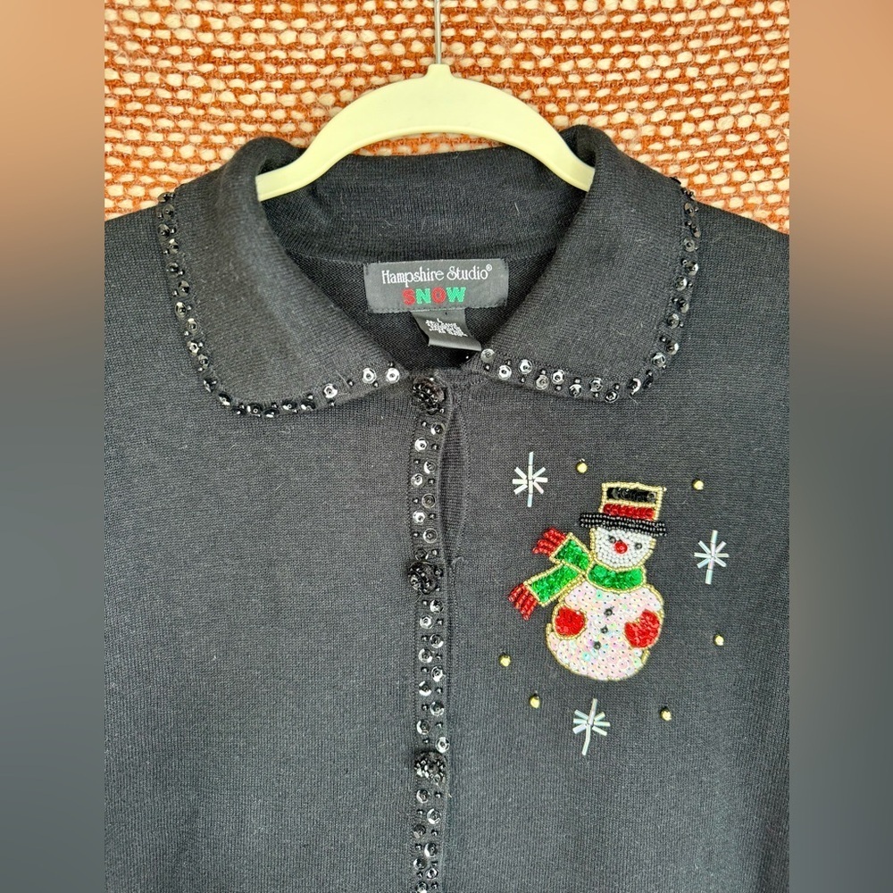Vintage Black Christmas Sequin and beaded Cardigan. - Picture 2 of 10